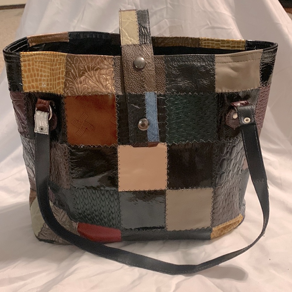 Faux Leather Patchwork color block Bag Purse